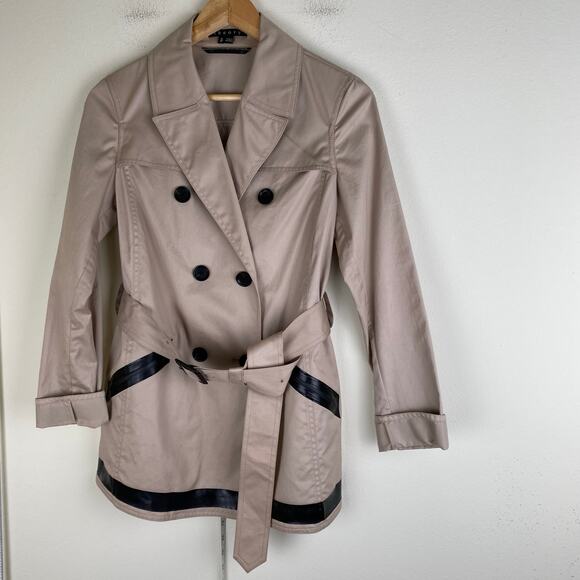Theory Cliffa Jacket Size Small Khaki Double Breasted Trench Belted Cotton - Picture 5 of 14